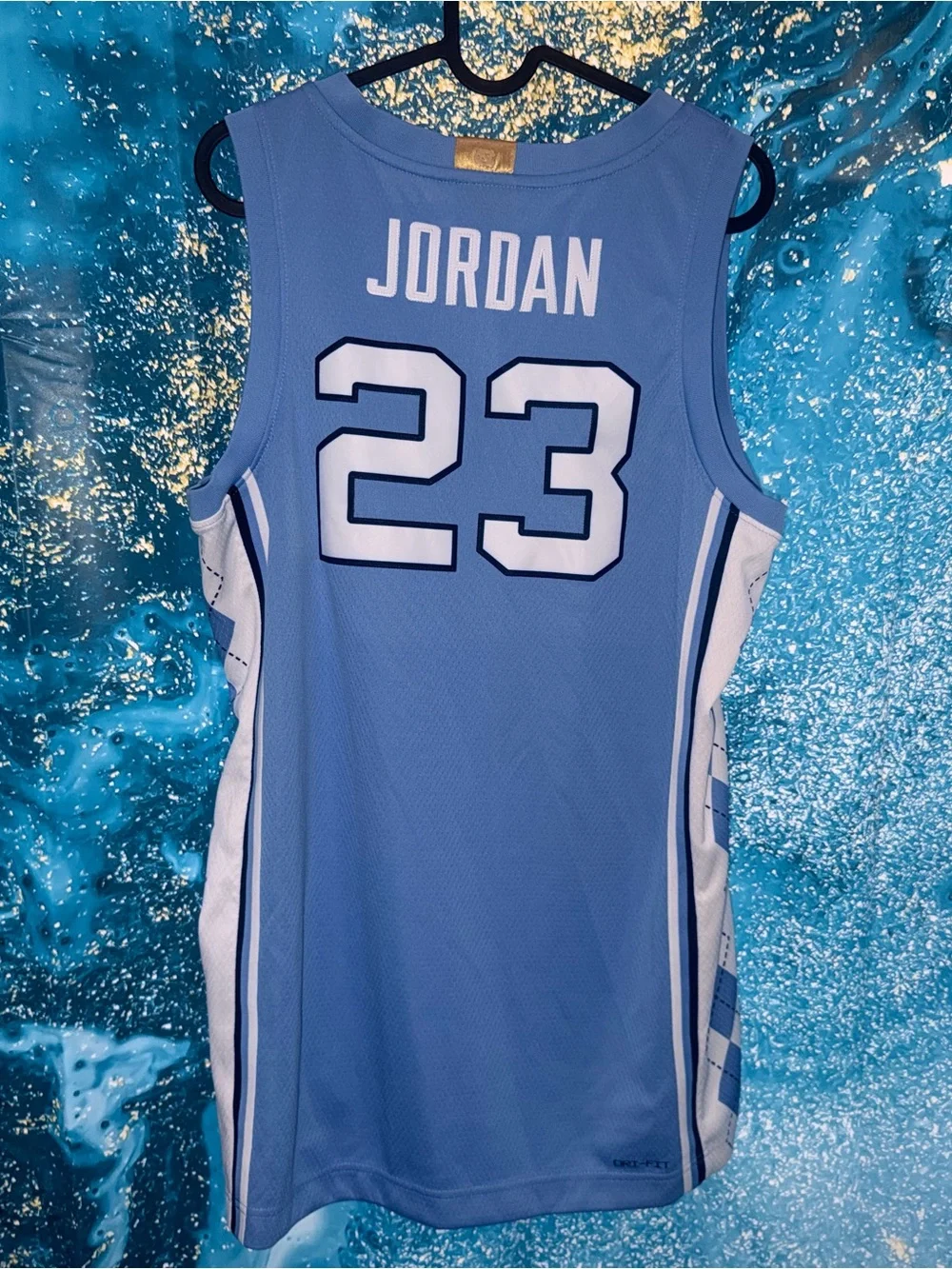 Jordan Light Blue and Gold Performance Basketball Jersey